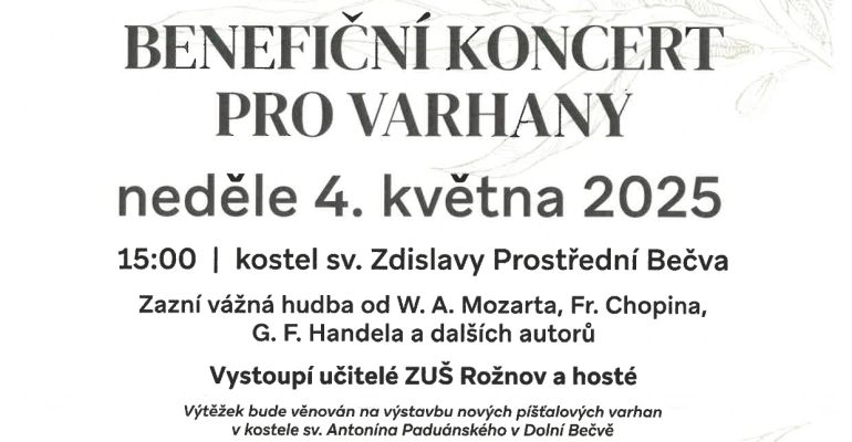 Benefiční koncert pro varhany - neděle 4. května
